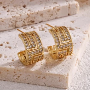 RAKOL New Design C Shaped Hollow Stud Earrings Fashion Brand Jewelry Crystal Geometric Earrings for Women Party Accessories