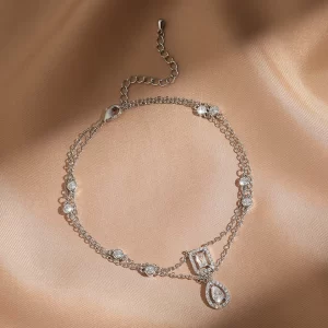 Geometric Oval Pendant Anklets for Women Sliver Color Vintage Crystal Chain Charm Anklet Beach Foot Jewelry