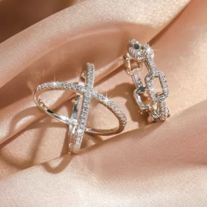 2025 Classic Micropaved Zirconia Cross X Shape Finger Ring Set for Women Gorgeous Engagement Rings Brand Jewelry Set